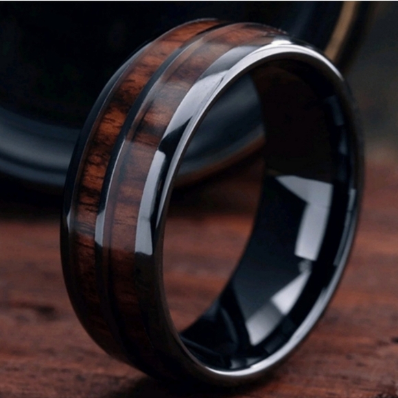 NEW Mens KOA Hawaiian Wood Grain Tungsten Band Ring Anniversary Wedding Popular - Picture 5 of 9